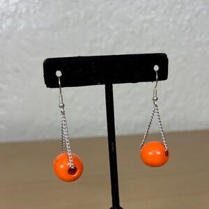 Orange Bead Drop silver chain Earrings - Women Jewelry